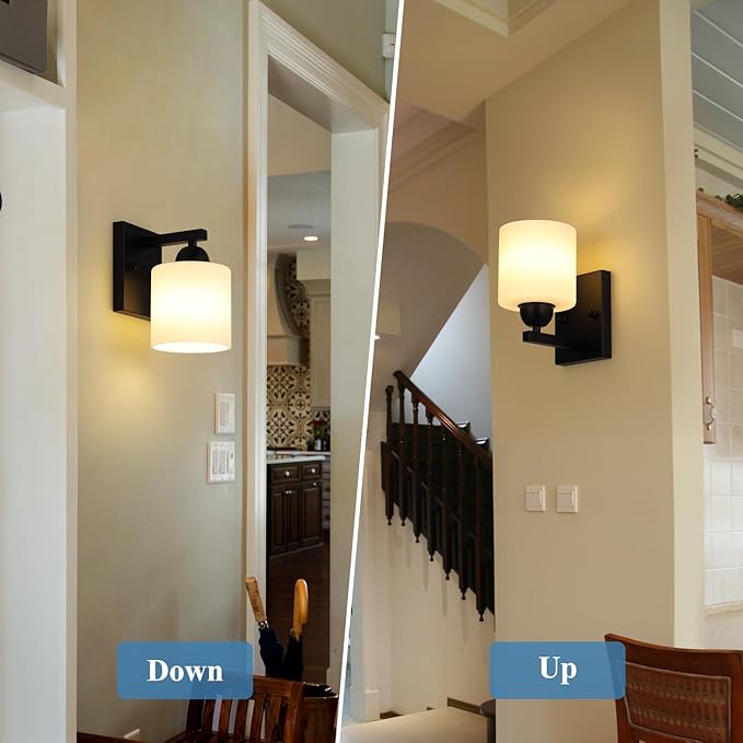 Matte Black Milk Glass Wall Sconces, 1 Pack Hardwired Indoor Wall Light Fixtures - Image 3