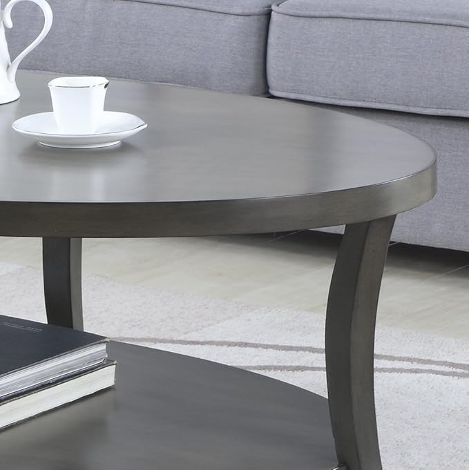 Roundhill Furniture Contemporary Perth Oval Shelf Coffee Table Set - Image 3