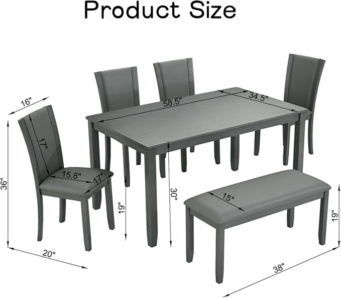 Dining Table Set for 5, 6-Piece Kitchen Table & Chairs Set - Image 5