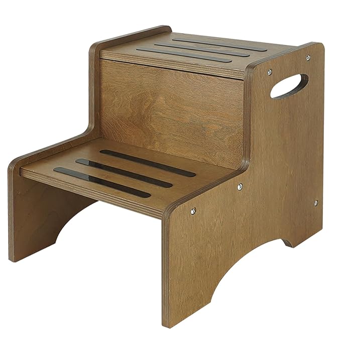 WOOD CITY Toddler Step Stool for Kids, Wooden Brown Two Step Children's Stool by WOODCITY