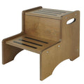 WOOD CITY Toddler Step Stool for Kids, Wooden Brown Two Step Children's Stool by WOODCITY