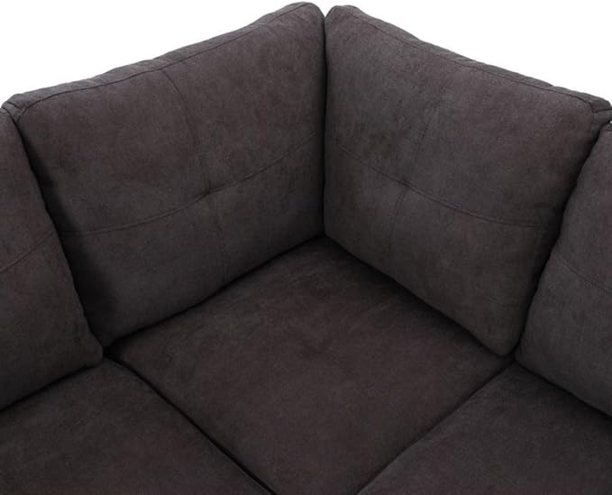 Dark Brown L-Shaped 3-Piece Flannel Sofa - Image 7