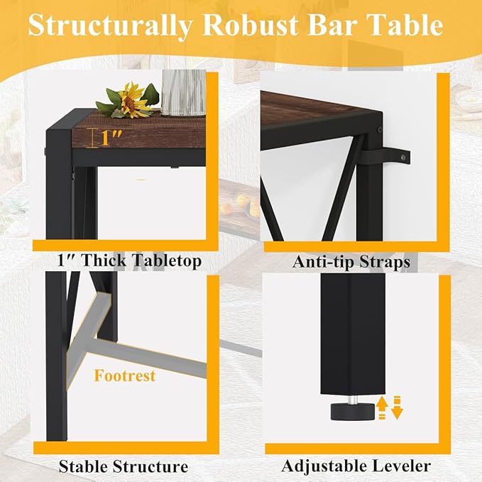 BON AUGURE Bar Table, 55 in Counter Height Pub Tables, Rectangular Tall Behind - Image 5