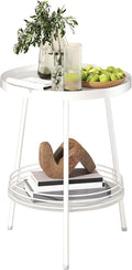 Benkyo 2 Tier White Metal Round Side Table Tiered Two Shelf Storage Coffee Sofa by Benkyo