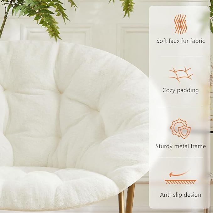 Saucer Chair Faux Fur with Soft and Thick Padded Seat Metal Frame, Modern Style - Image 5