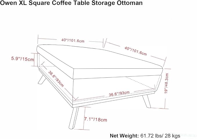 SIMPLIHOME Owen 40 inch Wide Mid Century Modern Square XL Coffee Table Storage - Image 3