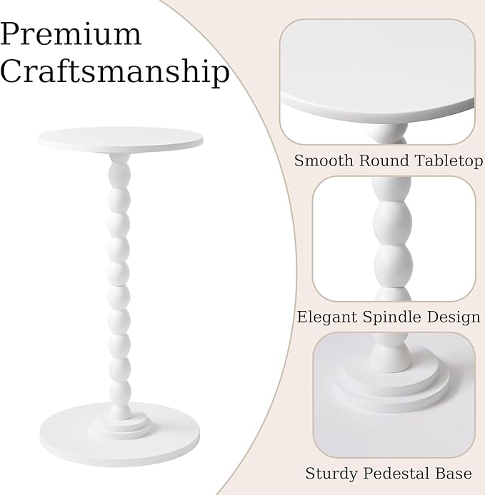 Side Table, Wood Round Drink Table, Small End Table, Weighted Base Pedestal - Image 4