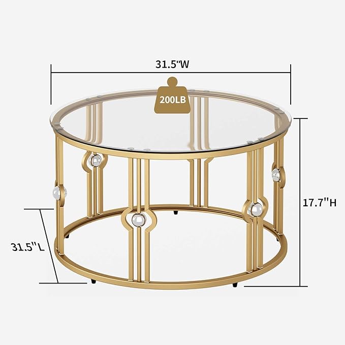 OIOG Glass Coffee Table for Living Room, Round Coffee Table for Office - Image 2
