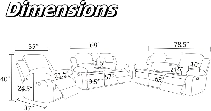 Leather Recliner Sofa Couch, 3-Seater Home Theater Seating Reclining Sofa - Image 2