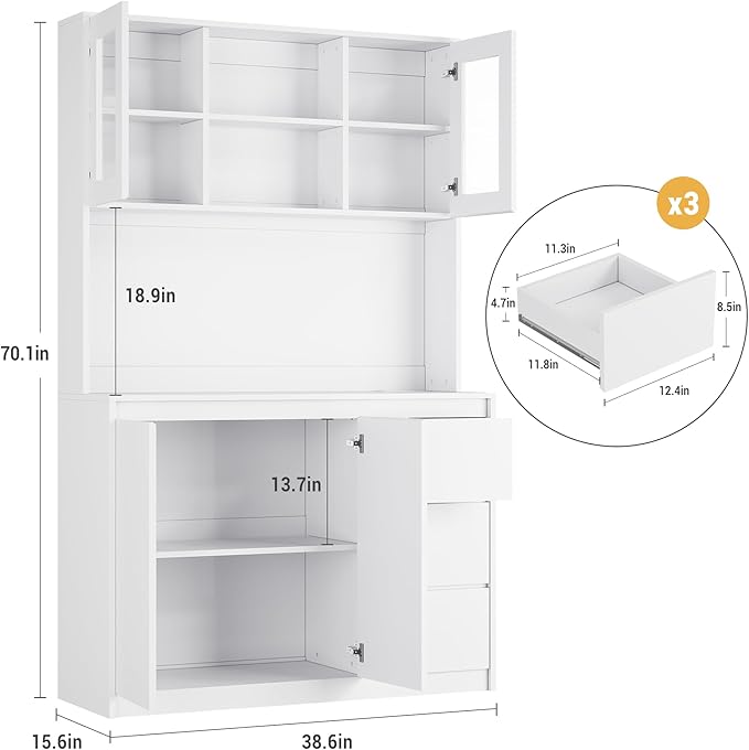 Garvee Kitchen Pantry Cabinet, Kitchen Storage Hutch - Image 2