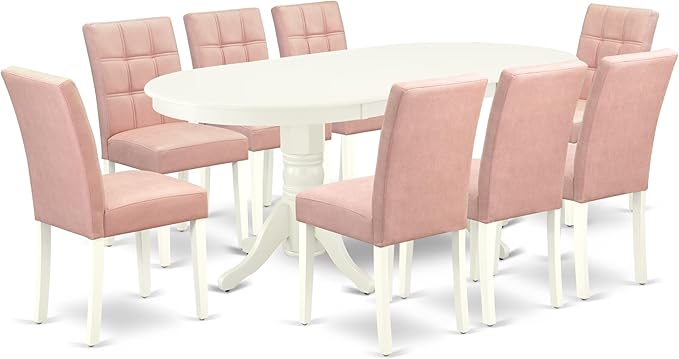 East West Furniture VAAS9-LWH-42 9 Piece Kitchen Table Set Mid-Century Includes by EastWestFurniture