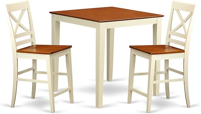 East West Furniture VNQU3-WHI-W 3 Piece Kitchen Counter Height Dining Table Set by EastWestFurniture
