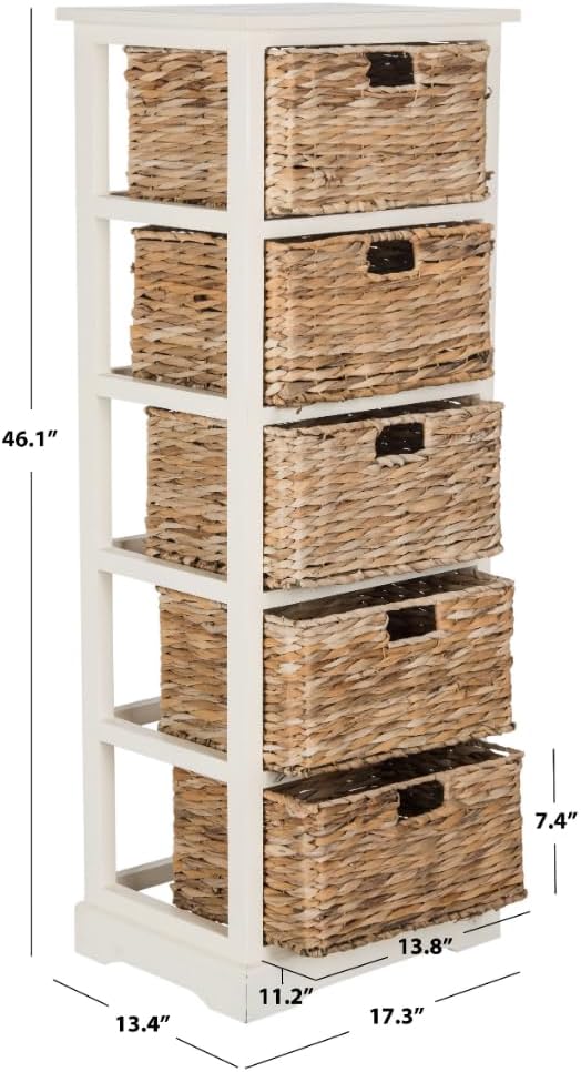 SAFAVIEH Home Collection Vedette Distressed White 5-Drawer Wicker Basket - Image 3