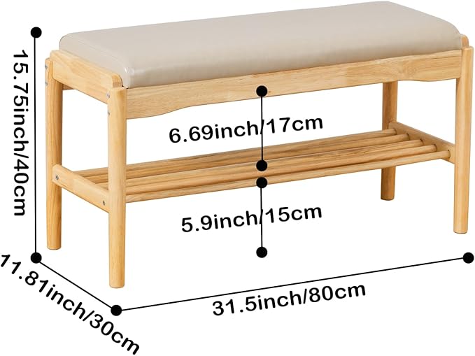 Shoe Bench, Entryway Bench, Wood 2-Tier Shoe Rack - Image 3