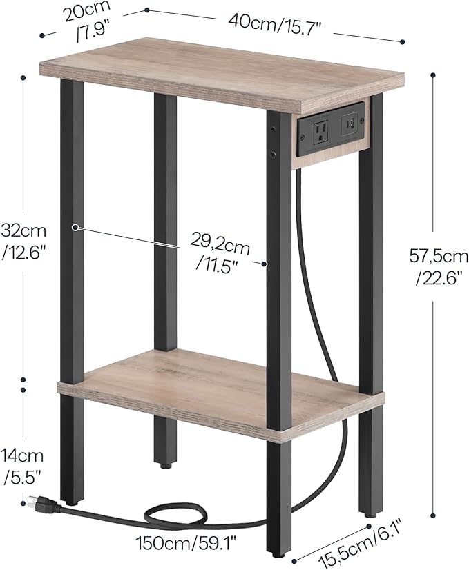 HOOBRO Small End Table with Charging Station, Narrow Side Table with USB Port - Image 3