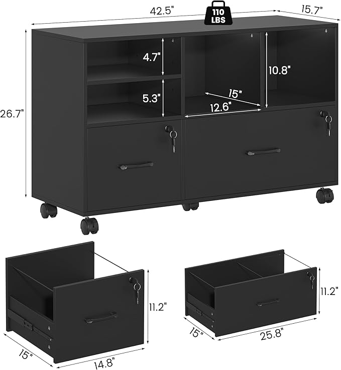 2 Drawer Wood Mobile Large Lateral File Cabinet - Image 2