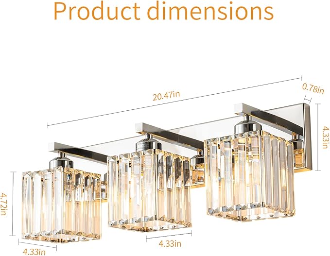 Modern Bathroom Vanity Light 3-Lights Chrome Crystal Bathroom Wall Light Vanity - Image 6
