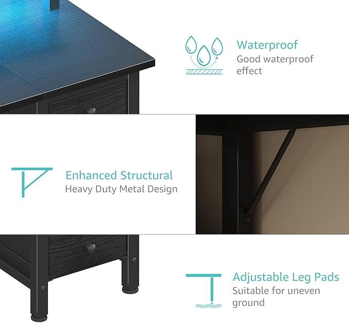 Lufeiya Black Gaming Desk with LED Lights and Power Outlets, 47 inch Computer - Image 9