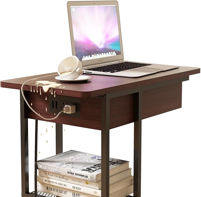 LIDYUK C Shaped End Table with Charging Station, Flip Top Side Table with USB - Image 7