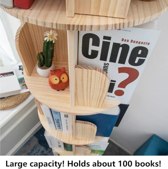 Heehee Rotating Wooden Bookshelf 360 Display 4 Tier Floor Standing Bookcase - Image 6