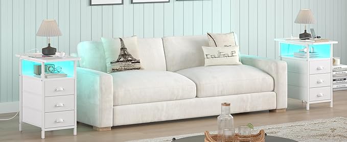 End Table with Charging Station, LED Side Tables with USB Ports and Outlets - Image 8