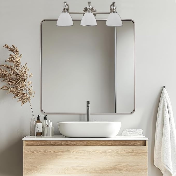 ANDY STAR 36x36 Inch Brushed Nickel Bathroom Mirror, Rounded Square Bathroom by ANDYSTAR