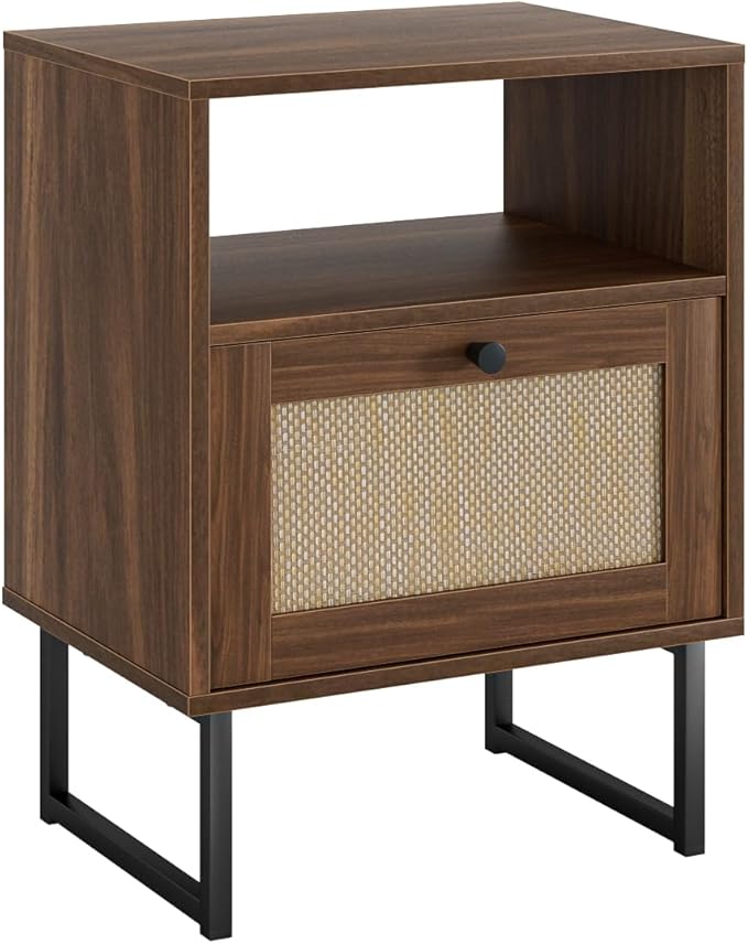 Rattan Nightstand, Mid Century Modern Night Stand, Boho Farmhouse Wood Bedside - Image 9