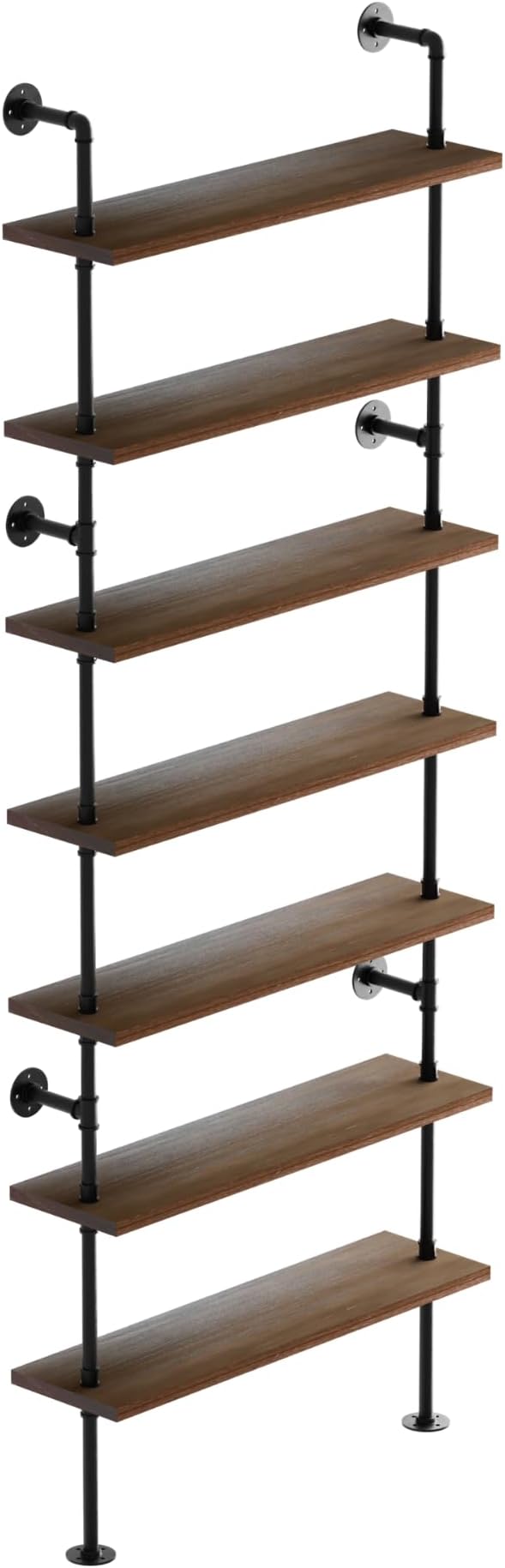 7 Tier Industrial Ladder Shelf Bookcase, Wall Mounted Rustic Bookshelf - Image 3