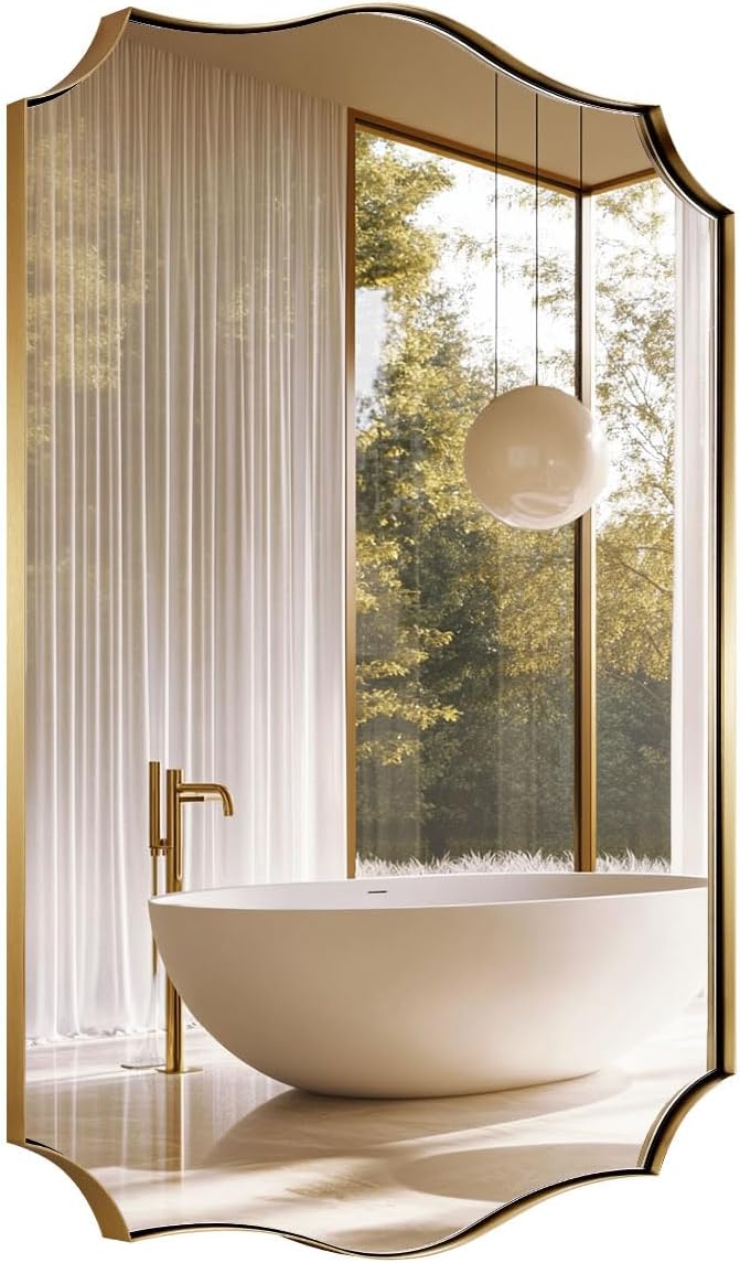 ANDY STAR 24x40 Inch Gold Mirror, Brushed Gold Bathroom Mirror, Antique Brass by ANDYSTAR