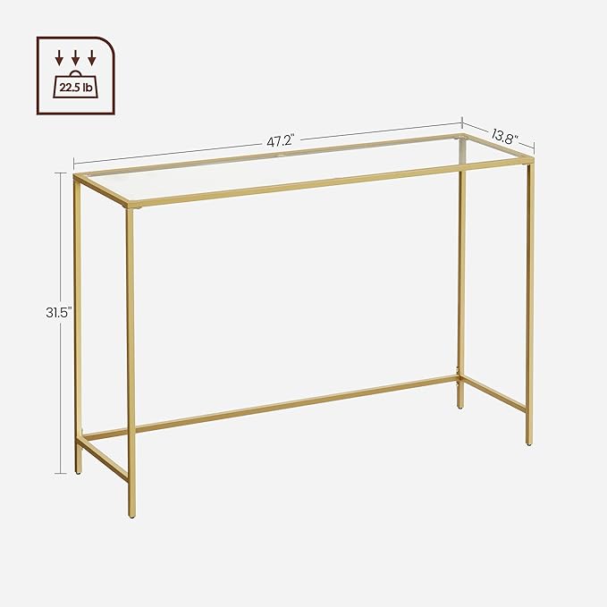 VASAGLE 47.2 Inches Console Table, Tempered Glass Sofa Table, Modern Entryway - Image 3