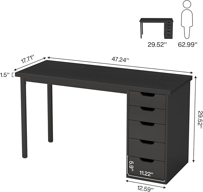 Tribesigns Computer Desk with 5 Drawers, 47 inches Rustic Brown Home Office - Image 2