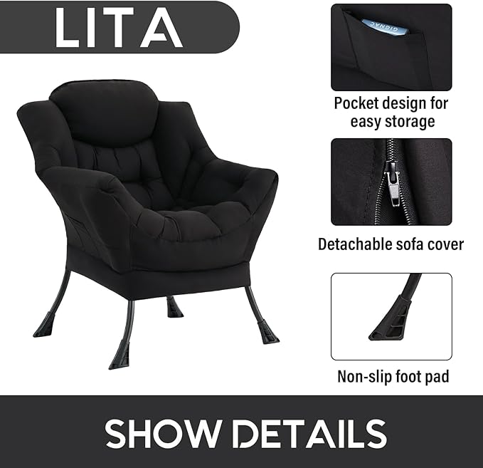LITA Lazy Chair with Ottoman, Modern Accent Leisure Upholstered Sofa, - Image 4
