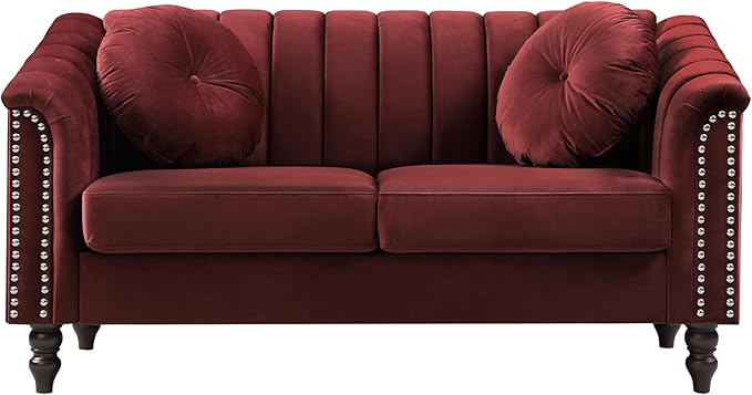 60" Loveseat Sofa, Microfiber Chesterfield Upholstered Sofas Love Seat - Image 4