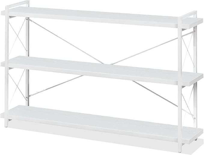 HCHQHS Bookshelf, 3-Tier Long Industrial Bookcase, Freestanding Horizontal by HCHQHS