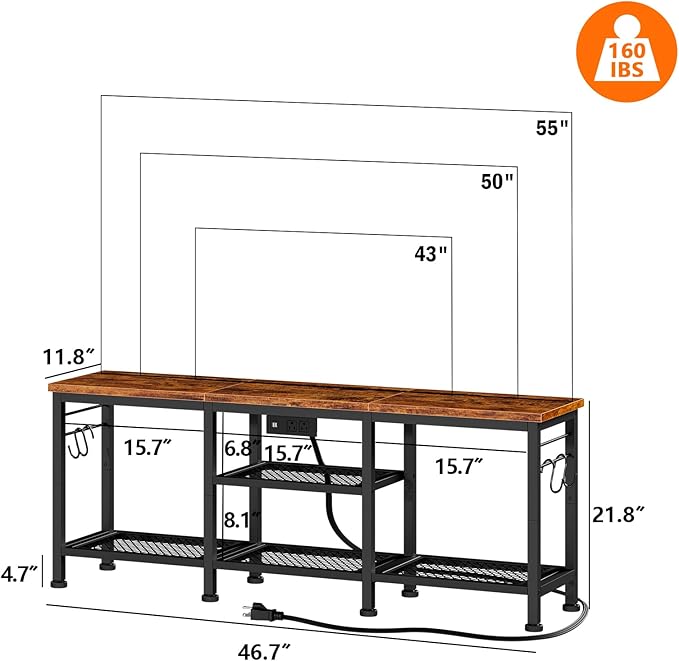 Furologee TV Stand with Power Outlets, Entertainment Center with Open Storage - Image 2