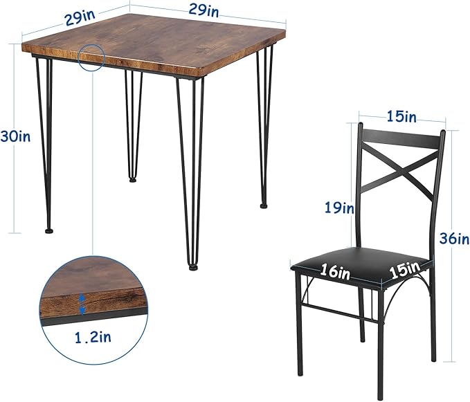 VECELO 3-Piece Dining Room Kitchen Table and Pu Cushion Chair Sets - Image 7
