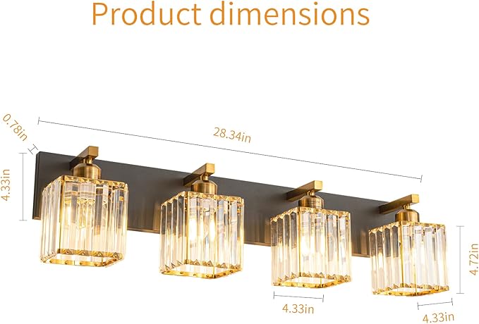 Modern Bathroom Vanity Light 4-Lights Black Gold Crystal Bathroom Wall Light - Image 5