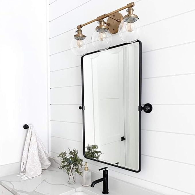 TEHOME 20x24'' Pivot Mirror for Bathroom Matt Black Tilt Beveled Mirror by TEHOME
