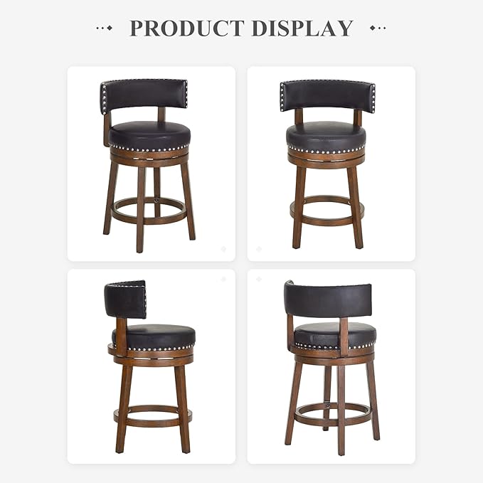 COLAMY Swivel Bar Stools Set of 4, 25 Inch Wood Swivel Barstools - Image 8