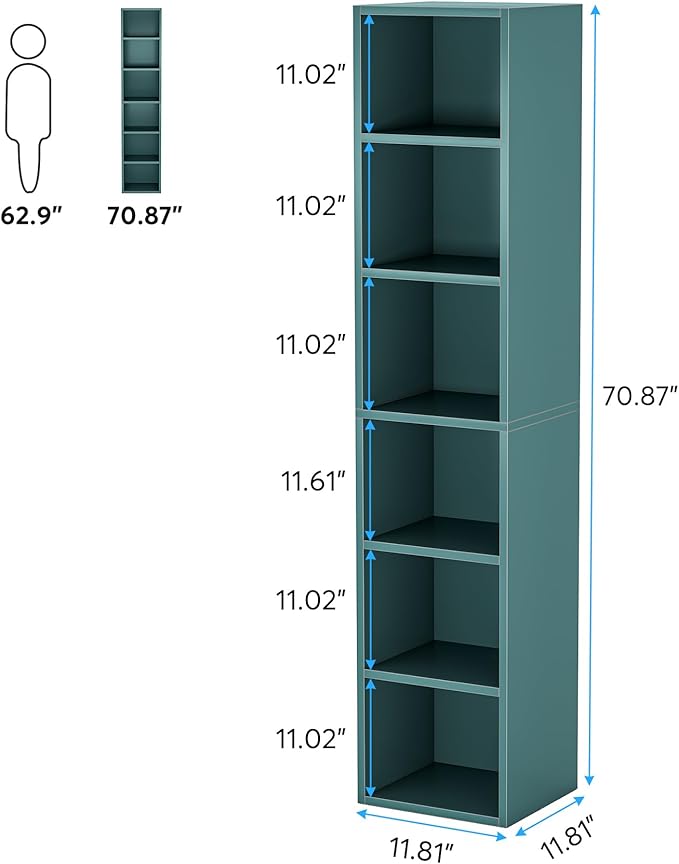 LITTLE TREE 70.9 Inch Tall Narrow Bookcase, Corner Bookshelf 6 Tier Cube - Image 3