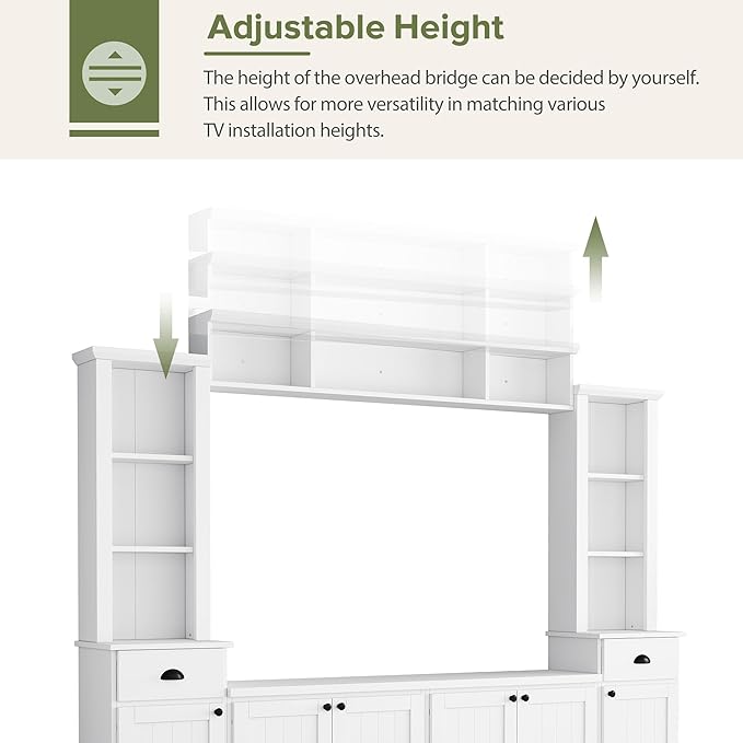 Merax Modern TV Stand Set w/Adjustable Bridge, Storage Media Console & Wall - Image 4