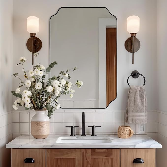 ANDY STAR Matte Black Mirror 26x38 Inch, Scalloped Wall Mirror, Unique by ANDYSTAR