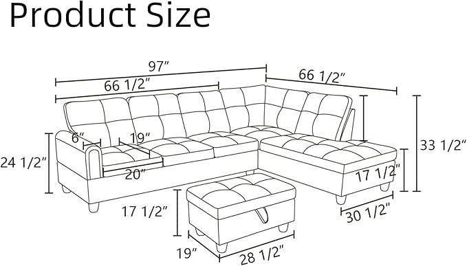 Convertible Sectional Couch, Large L Shaped Couch - Image 2