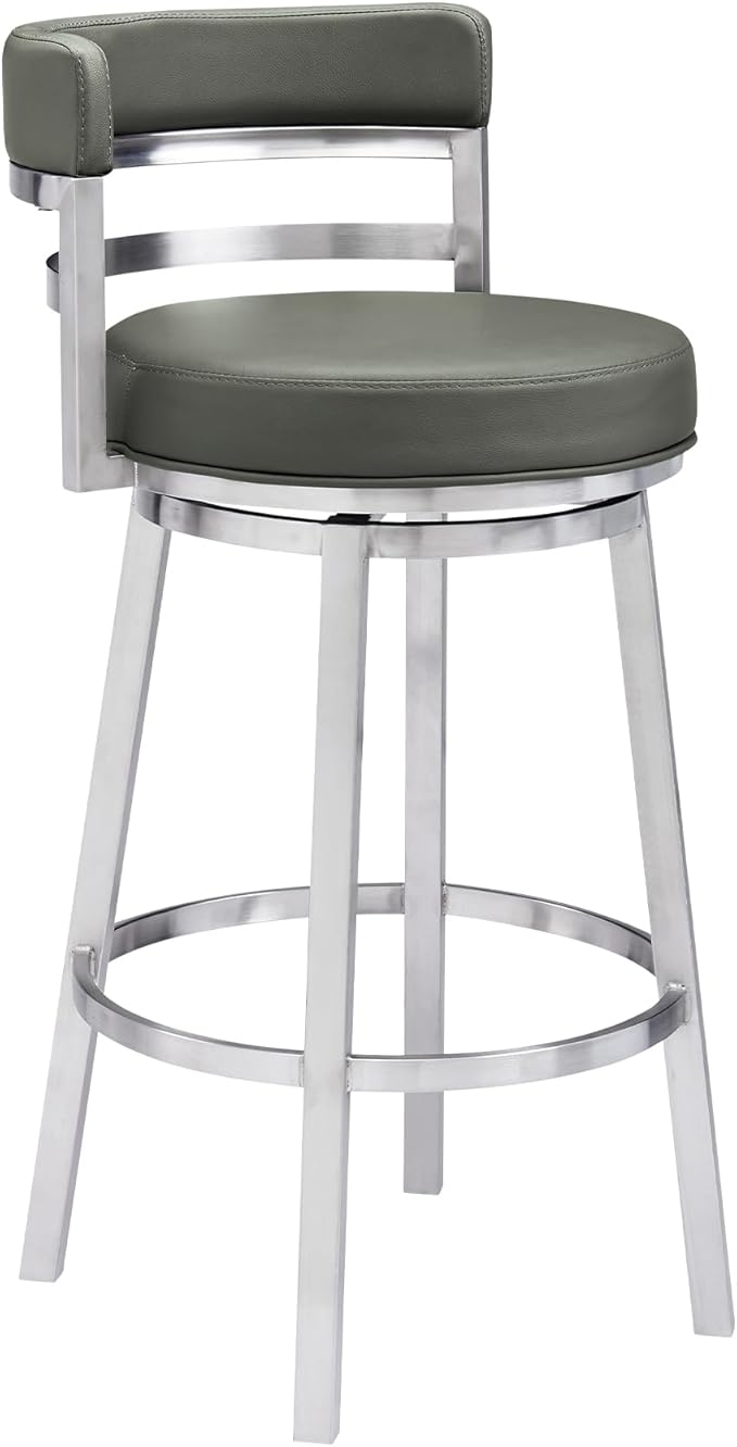 Armen Living Titana 30" Bar Height Swivel Grey Faux Leather and Brushed by ArmenLiving