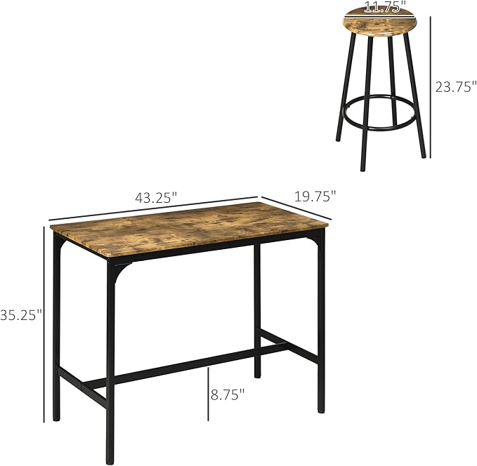 HOMCOM 5-Piece Counter Height Bar Table Set, Rustic 43.25" Dining Table - Image 7
