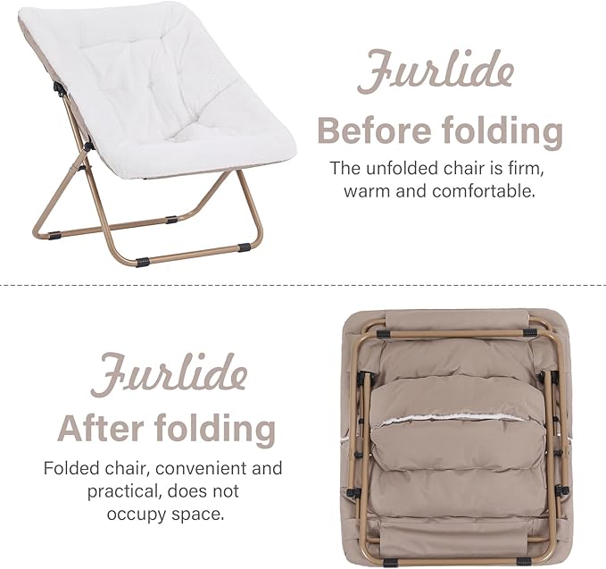 Saucer Chair with Ottoman, Comfy Bedroom & Living Room Chairs, Foldable Metal - Image 5