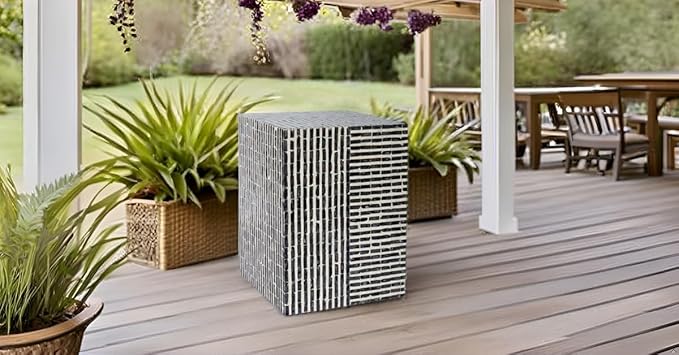 PEMAR Capiz Shell Square Drum End Table Side Accent Table Contemporary Mosaic - Image 2