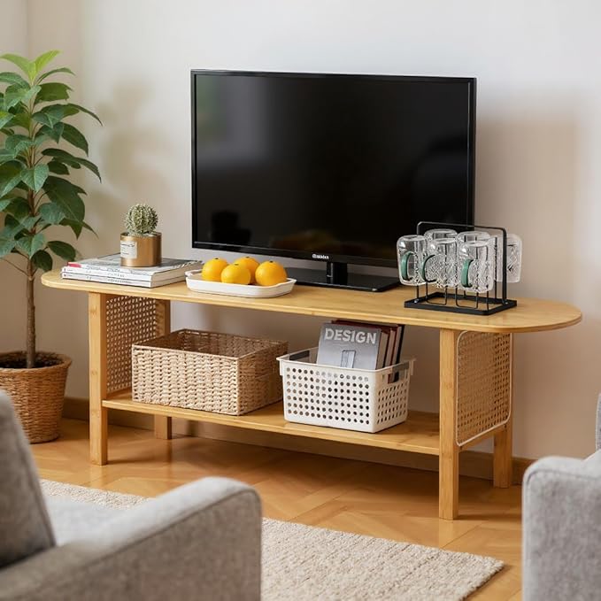 Tiita TV Stand with Storage for TVs up to 65'', Bamboo TV Console Entertainment by TiitaHome