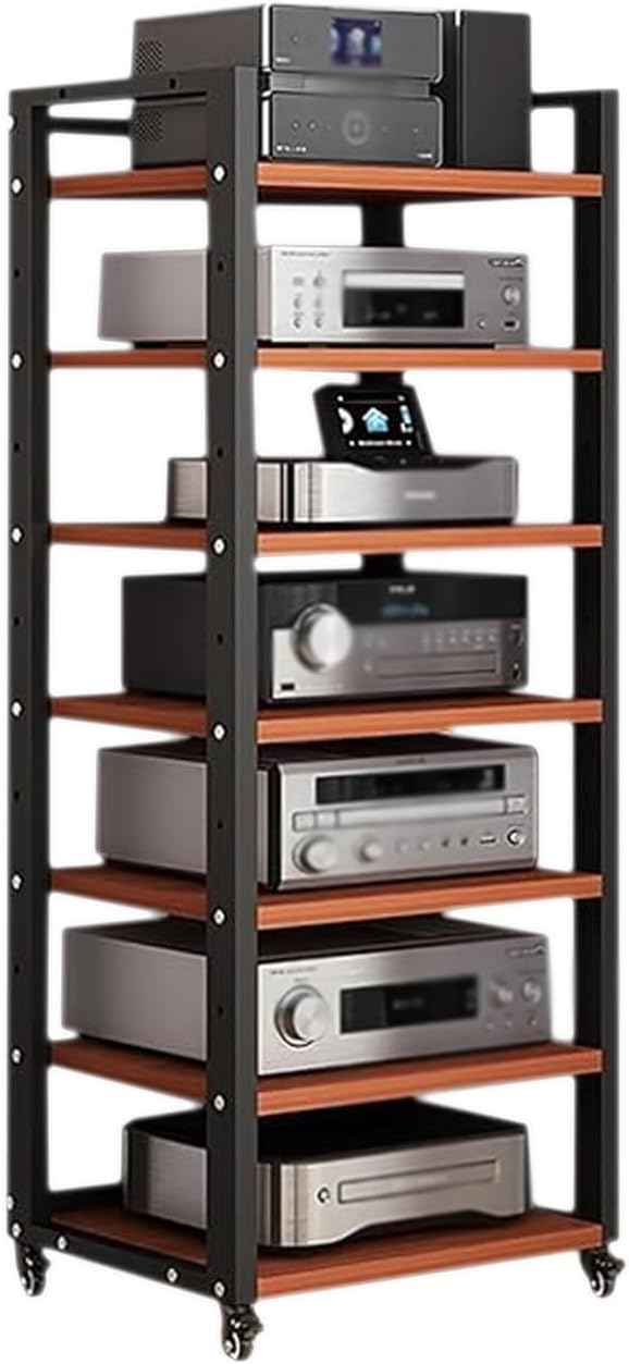 7 Tier Audio Rack Tower, CD Record Player Stereo Receiver AV Equipment Cabinet - Image 8