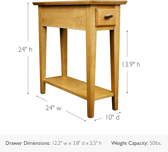 Leick Home Teegan End Table, Solid Wood, 1 Storage Drawer, Bottom Display Shelf - Image 2